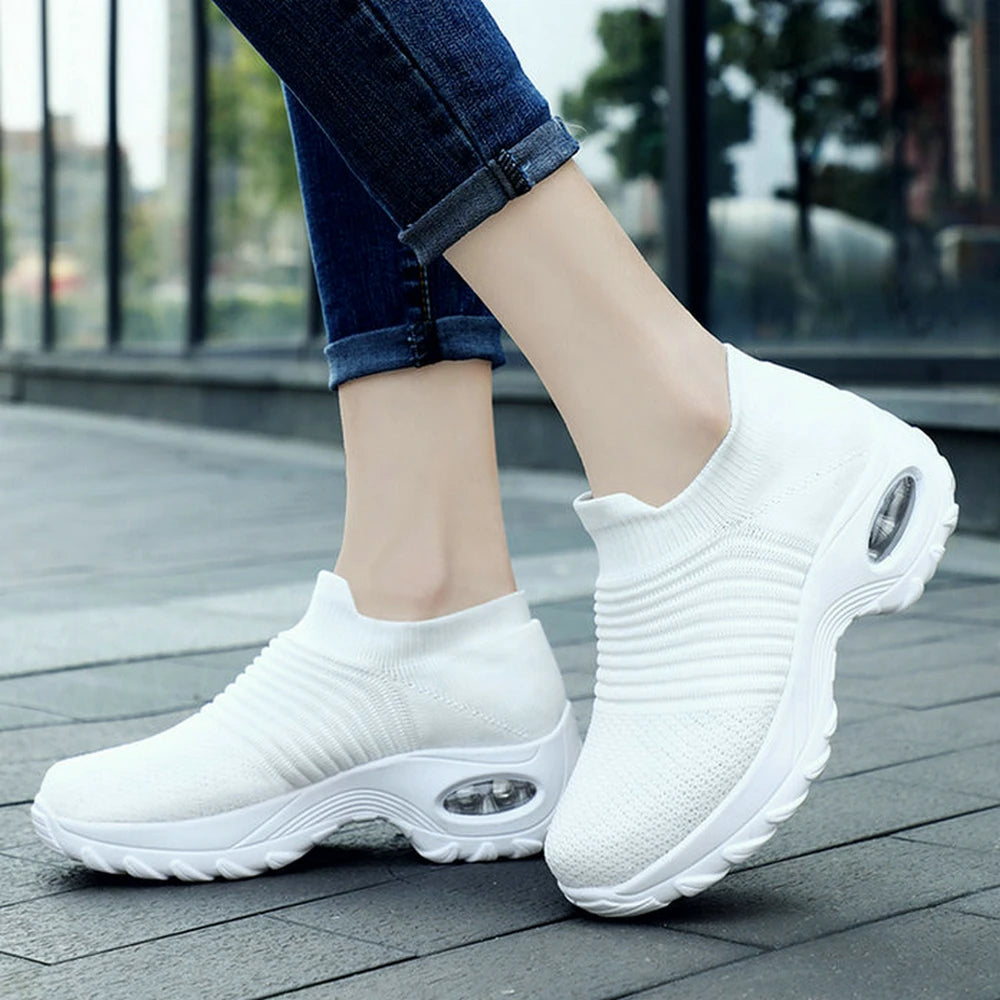 Zapatos casuales para mujer, zapatillas deportivas gruesas, zapatos de plataforma para caminar, mocasines casuales de punto a la moda, tallas 35-42