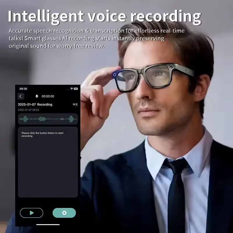 Gafas inteligentes con IA, 800 W, estabilización de imagen, cámara HD, grabación de vídeo, traducción de idiomas, Bluetooth, llamadas y reproducción de música. Para hombre y mujer.