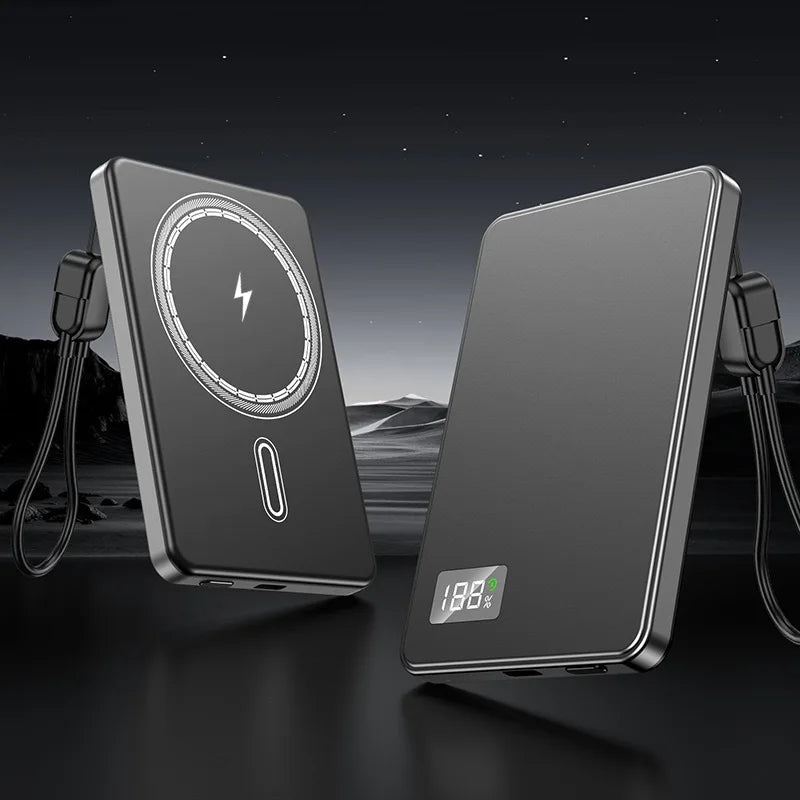 Batería externa magnética ultradelgada 3 en 1 de 10000 mAh con carga rápida y cable integrado para relojes y auriculares recargables PD 22.5WS