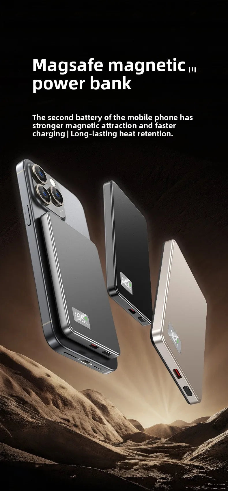 Batería externa magnética ultradelgada 3 en 1 de 10000 mAh con carga rápida y cable integrado para relojes y auriculares recargables PD 22.5WS