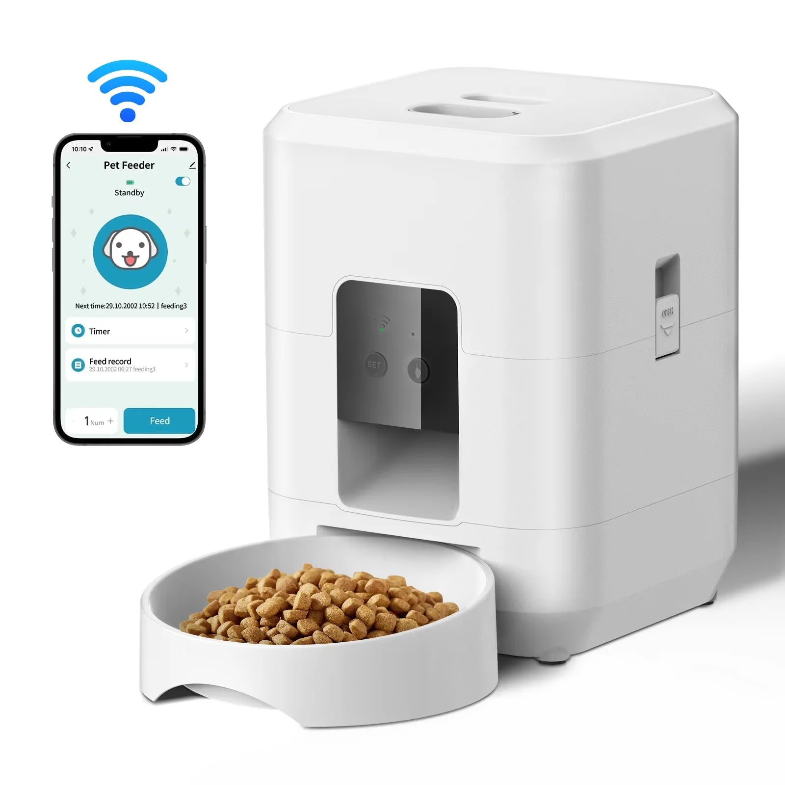 Comedero automático inteligente para mascotas de 2 litros con Wi-Fi y cámara HD 1080P, control por aplicación para alimentar a perros y gatos a distancia.