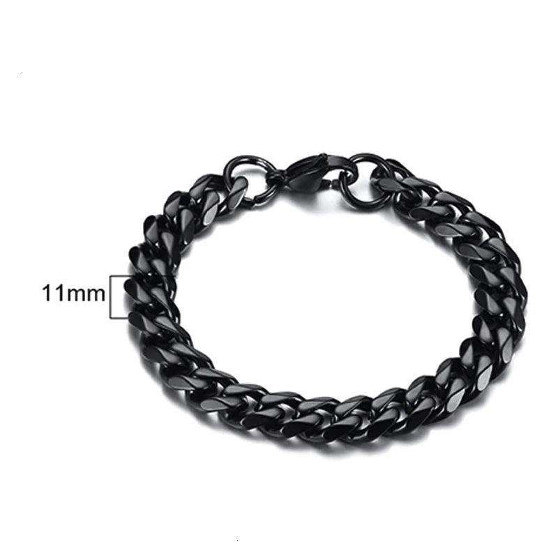 Pulsera de cadena cubana para hombres, mujeres y parejas, pulseras de acero inoxidable de 3 a 11 mm para novio, esposo o amante.