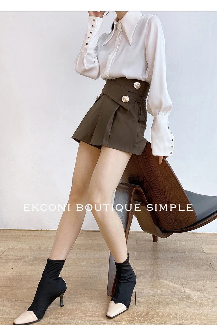 Blusa de mujer elegante de estilo vintage para otoño, ideal para la oficina, con cuello vuelto y mangas largas.