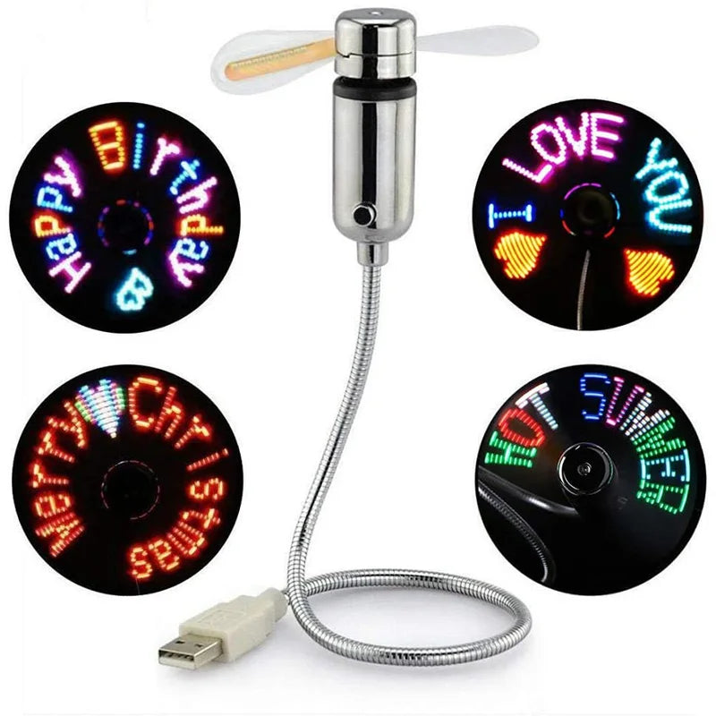 Ventilador USB creativo, ventilador USB con luz LED RGB programable, cuello de cisne flexible, mini ventilador USB para mensajes DIY para PC, portátiles, notebooks y ordenadores de sobremesa.