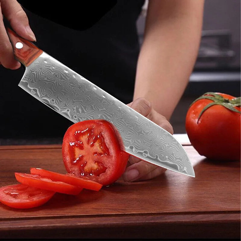 Cuchillo de cocina japonés de acero de Damasco de 67 capas para cortar carne, cuchillo Santoku, cuchillo de sushi y herramientas de cocina profesionales.
