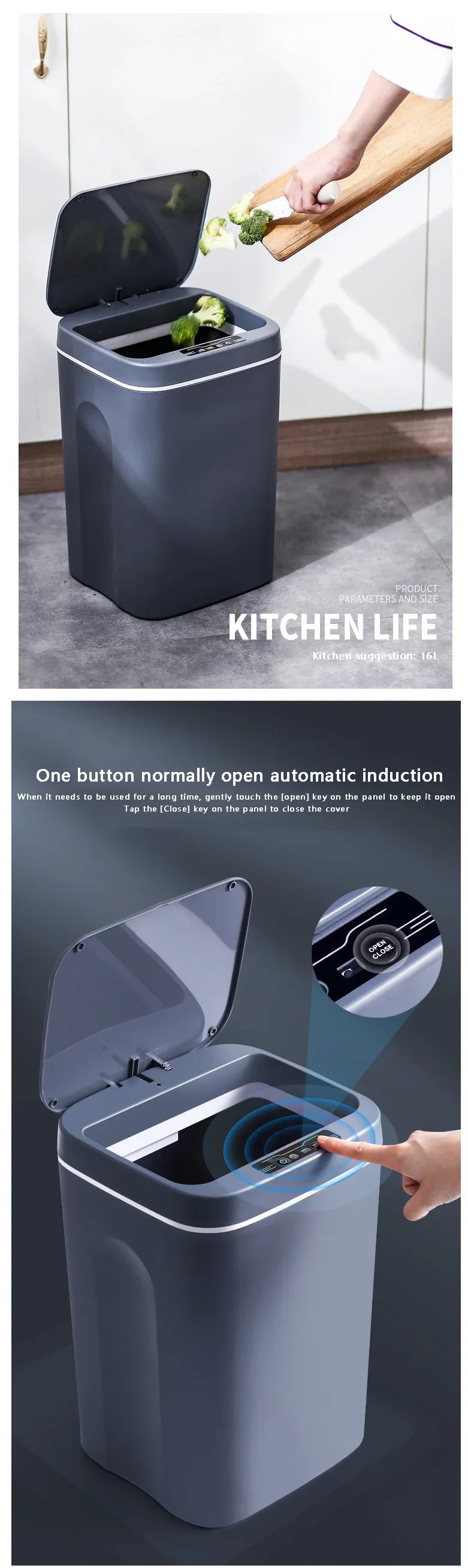 Cubo de basura inteligente de 12-16 litros con sensor automático, contenedor eléctrico impermeable para cocina y baño, para reciclaje y basura.