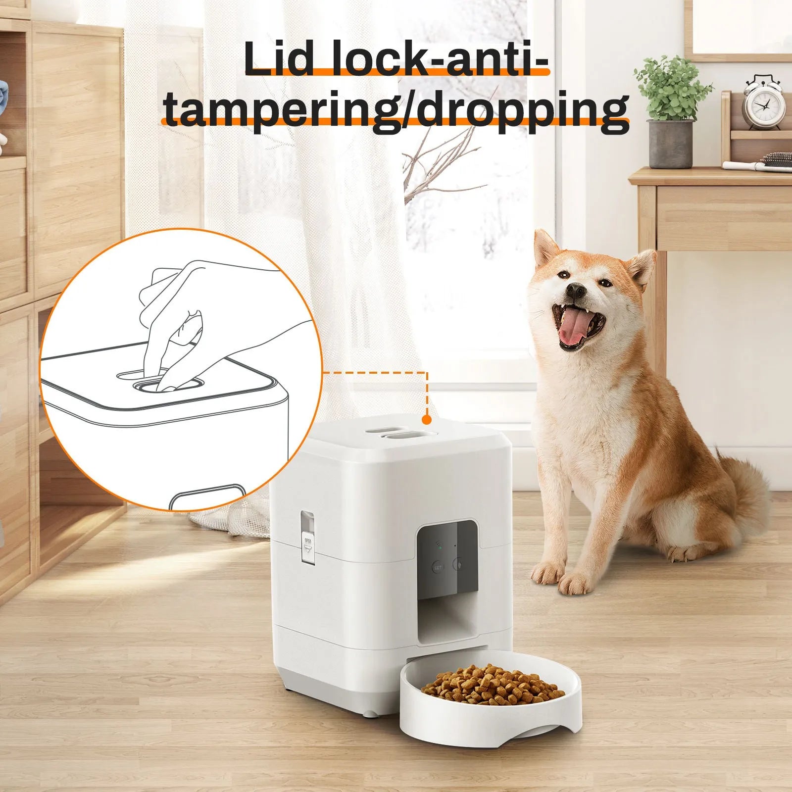 Comedero automático inteligente WiFi de 2 litros para gatos y perros con temporizador y alerta de bajo nivel de comida.