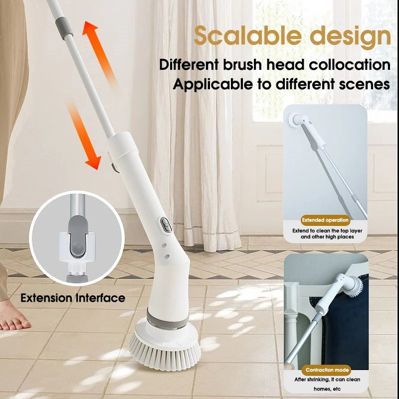Cepillo de limpieza eléctrico giratorio 6 en 1 para cocina, baño y hogar. Herramienta multifuncional para la limpieza del hogar.