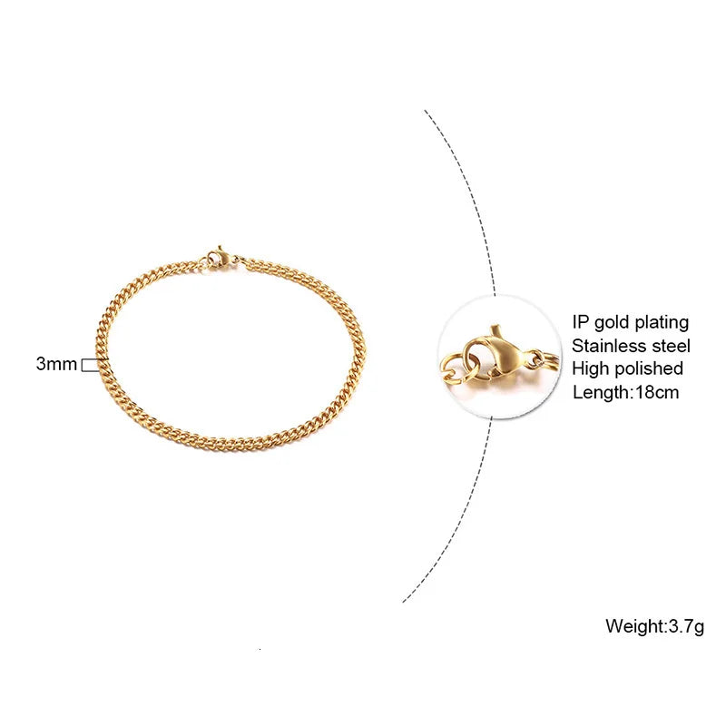 Pulsera de cadena cubana para hombres, mujeres y parejas, pulseras de acero inoxidable de 3 a 11 mm para novio, esposo o amante.