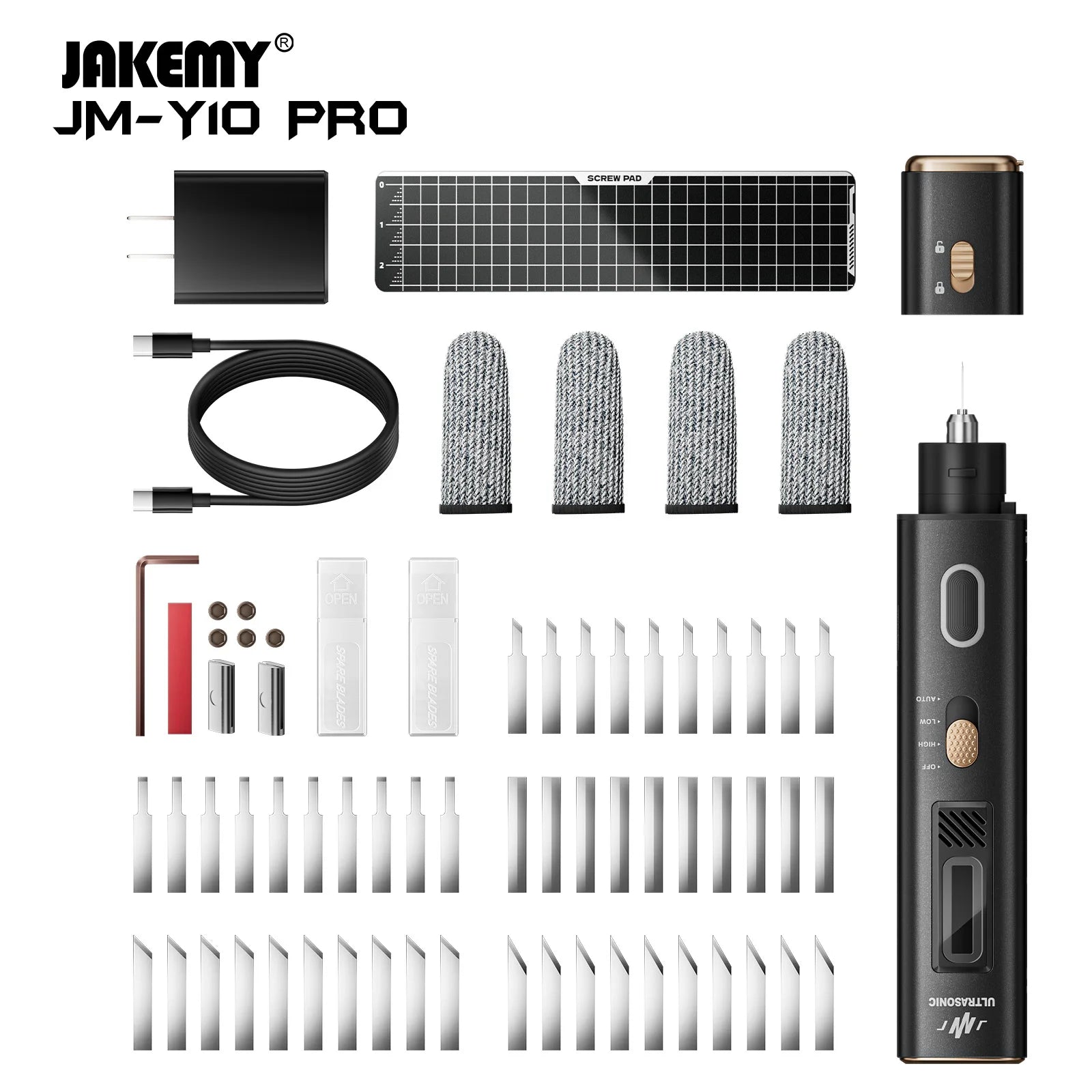 Cuchillo de corte ultrasónico Jakemy de 40 kHz, cuchillo ultrasónico portátil con 10/50 cuchillas de repuesto, herramienta de bricolaje para cortar y pulir
