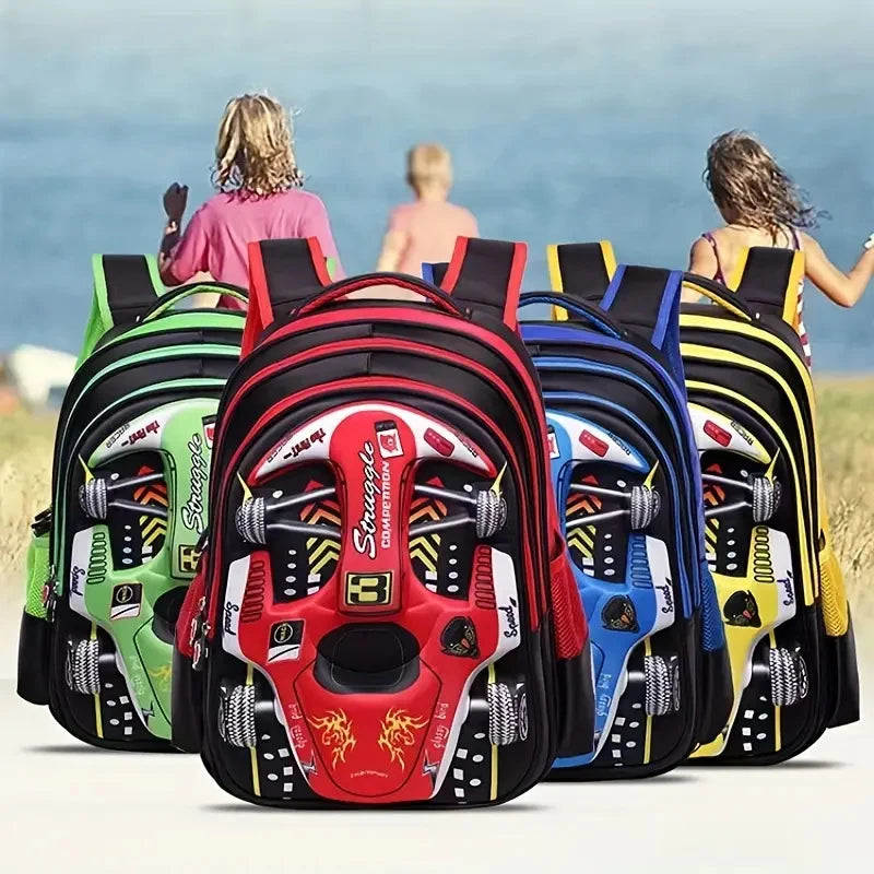 Mochila infantil personalizada con diseño de coche 3D para niño, divertida mochila escolar de dibujos animados para niños, mochila elegante para niños, duradera e impermeable.