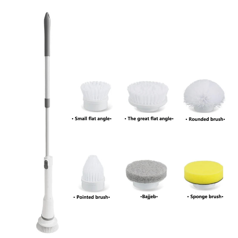 Cepillo de limpieza eléctrico giratorio 6 en 1 para cocina, baño y hogar. Herramienta multifuncional para la limpieza del hogar.