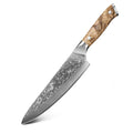 Cuchillo de chef profesional de 8 pulgadas, hecho a mano en acero de Damasco japonés, con mango de madera de raíz natural, ideal para cortar carne y verduras