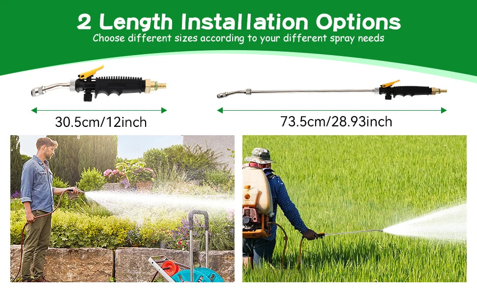 Varilla rociadora de acero inoxidable de 71 cm (28 pulgadas) con conector de latón de 9,5 mm (3/8"). Boquilla para manguera de jardín duradera, ajustable y ligera