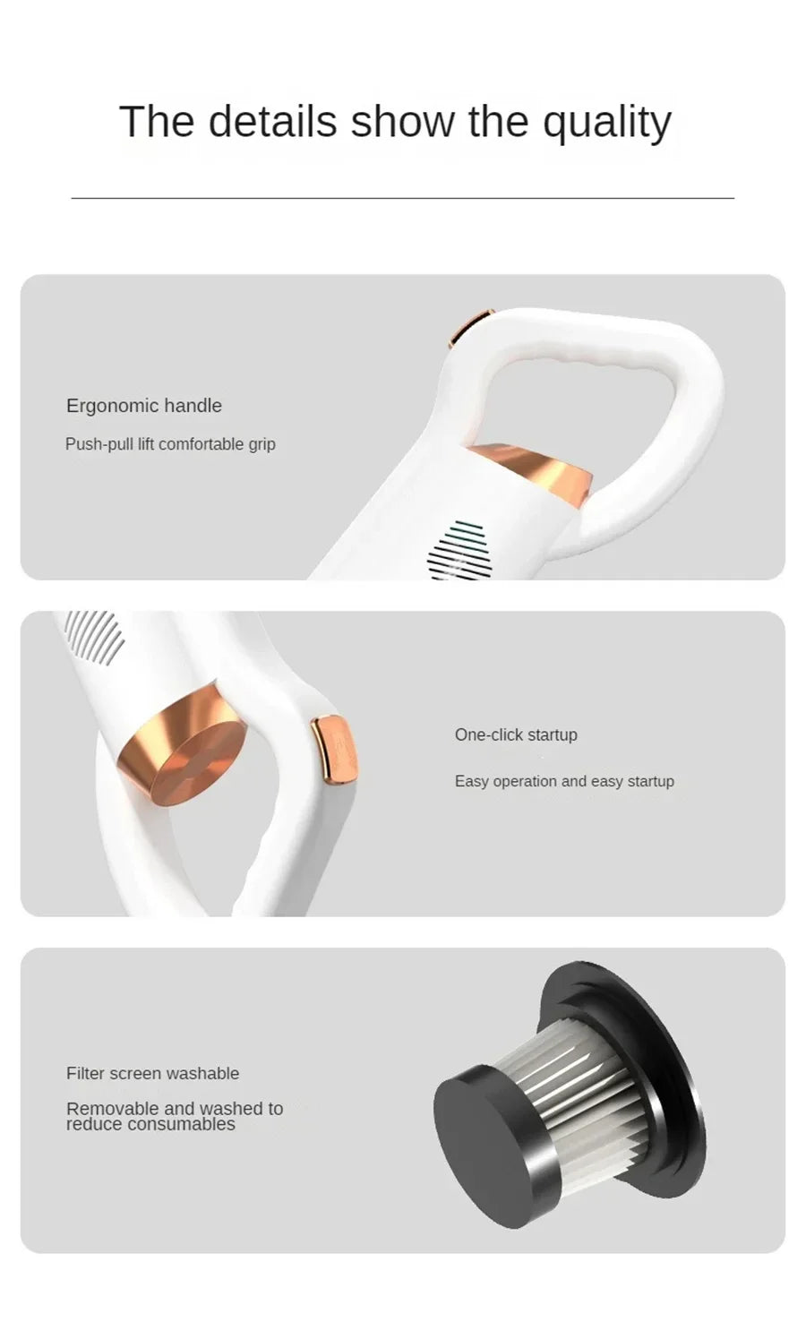 Aspiradora portátil inalámbrica de mano con potente succión, recargable, para el hogar, el coche y el cabello.