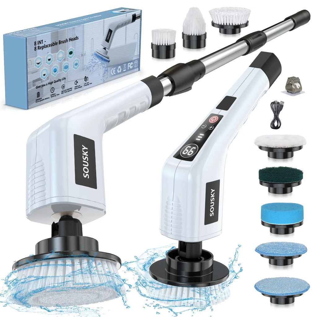Cepillo de limpieza eléctrico multifuncional 8 en 1, inalámbrico y giratorio para el hogar, ideal para baño, cocina, ventanas y inodoros.