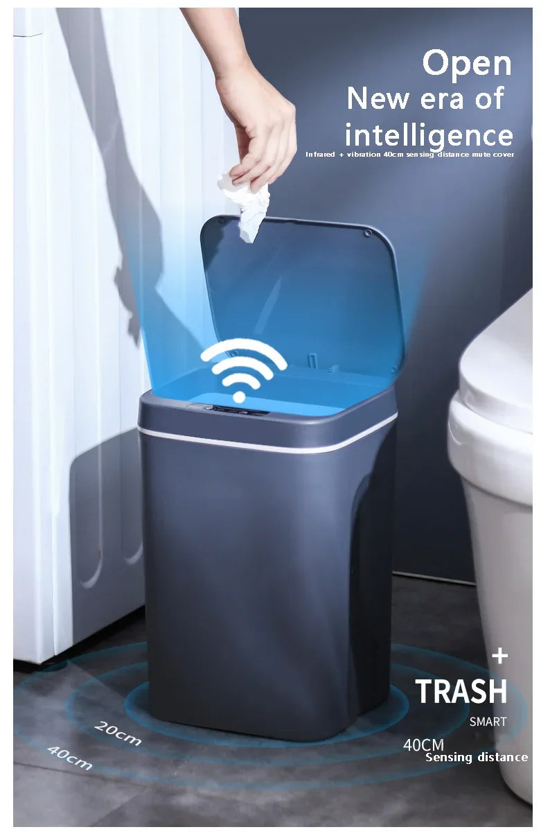 Cubo de basura inteligente de 12-16 litros con sensor automático, contenedor eléctrico impermeable para cocina y baño, para reciclaje y basura.