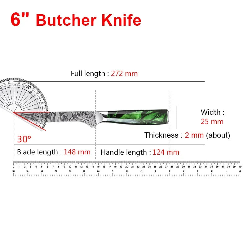 Cuchillo de cocina, cuchillo de chef, cuchillo japonés, cuchillo con patrón de Damasco láser, cuchillo para cortar carne, fruta, pan, verduras, cuchillo deshuesador, cuchillo multiusos para rebanar