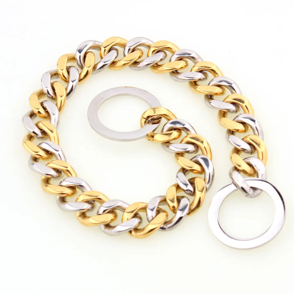 Collar de adiestramiento para perros grandes con cadena de eslabones cubanos dorados de 15 mm.
