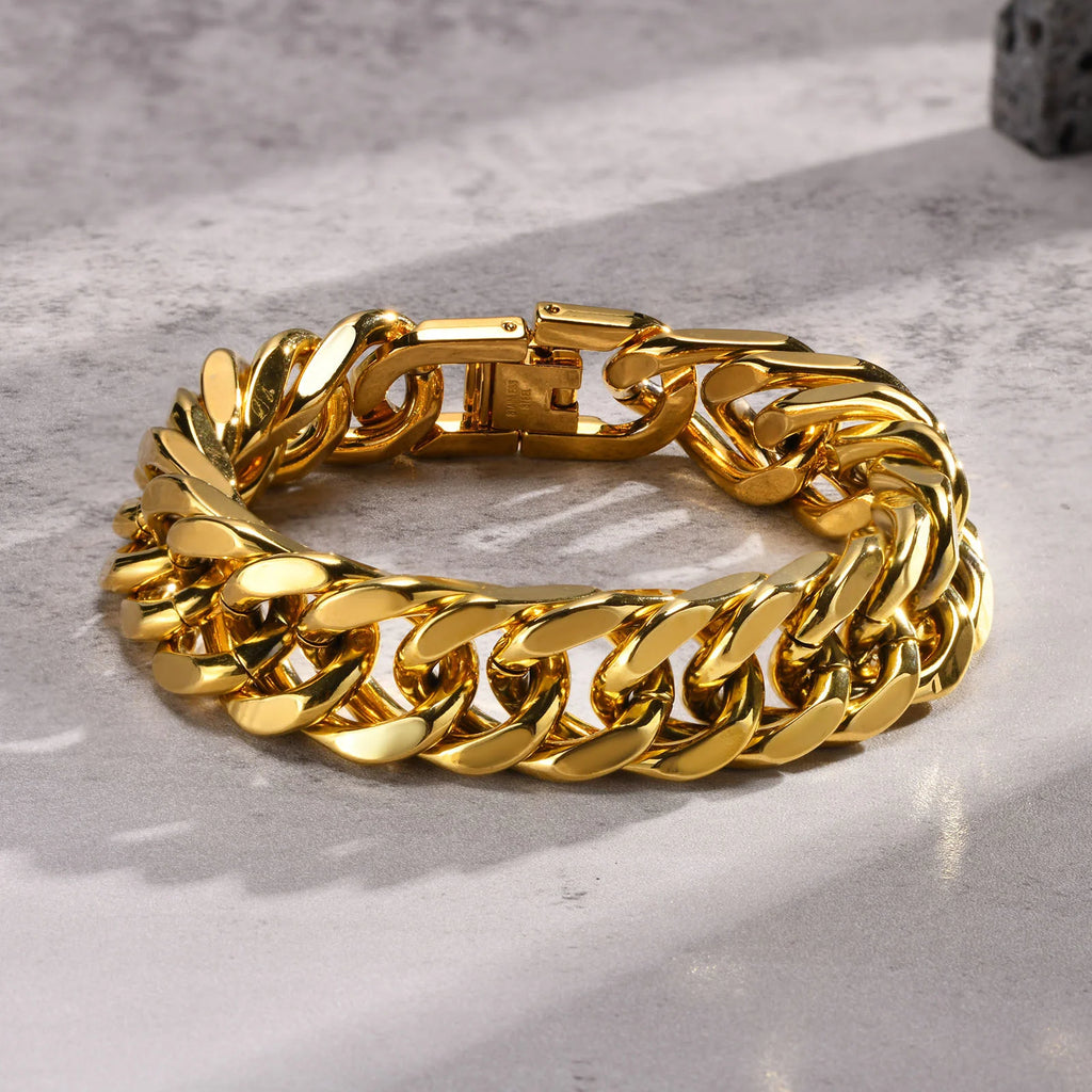 Pulsera de cadena cubana gruesa para hombre, acero inoxidable, oro, plata, negro, estilo retro, eslabones Miami, regalo, 8/10/12/15 mm de ancho