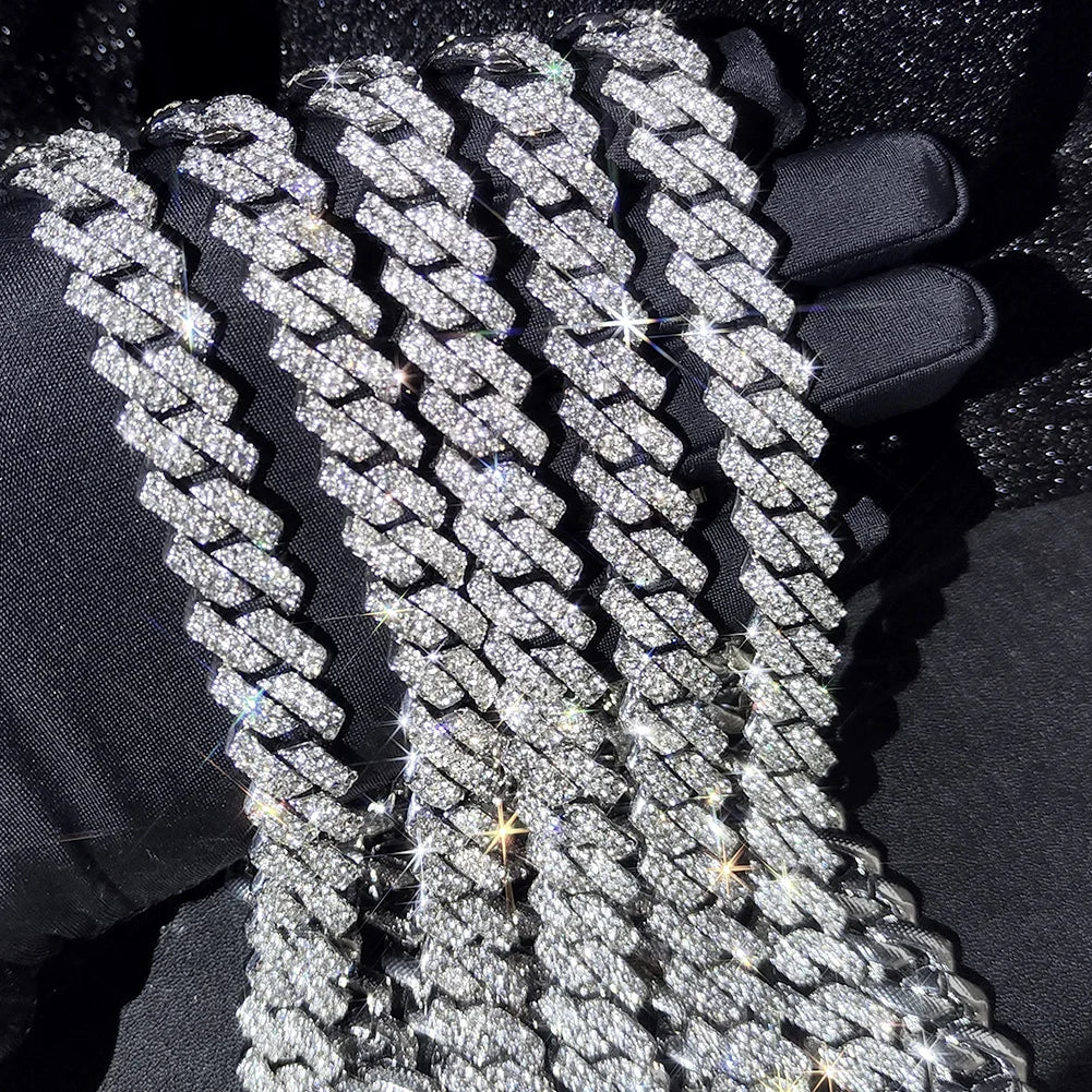 Collar de eslabones cubanos Miami de 14 mm color plata para mujer, con incrustaciones de diamantes de imitación en dos filas, gargantilla cuadrada de eslabones cubanos.