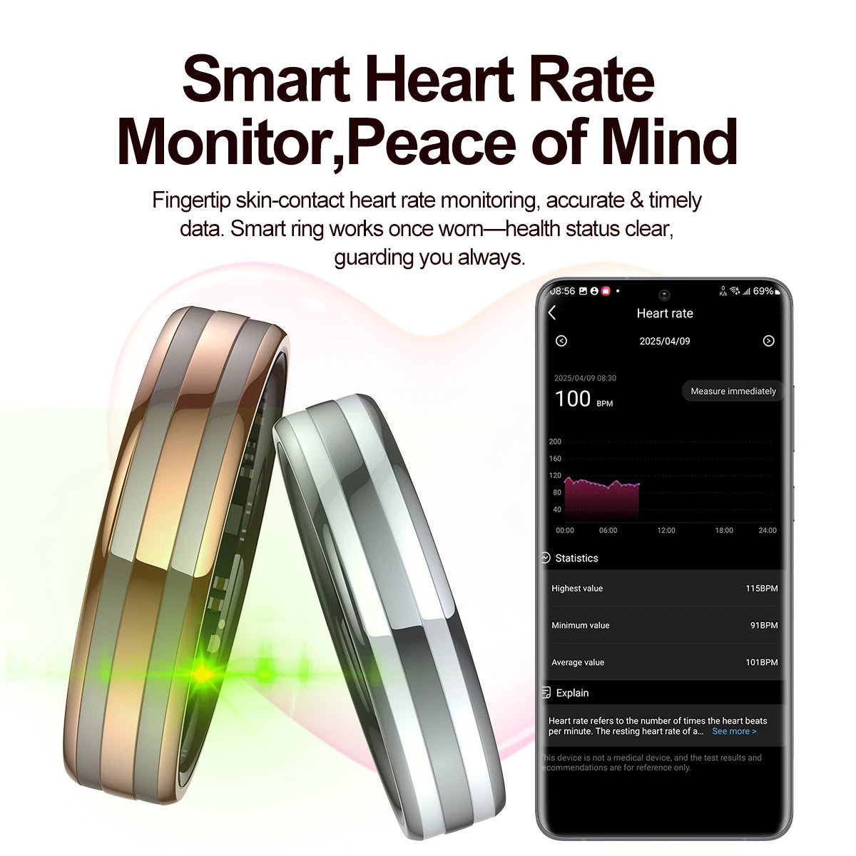Anillo inteligente de seguimiento de actividad física con monitor de sueño, podómetro y más de 20 modos de ejercicio, resistente al agua IP68, recargable por USB, acero inoxidable.