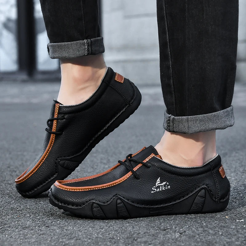 Zapatillas de moda para mujer, hechas a mano, de cuero, estilo casual, con plataforma, mocasines, transpirables, para conducir, tallas grandes.