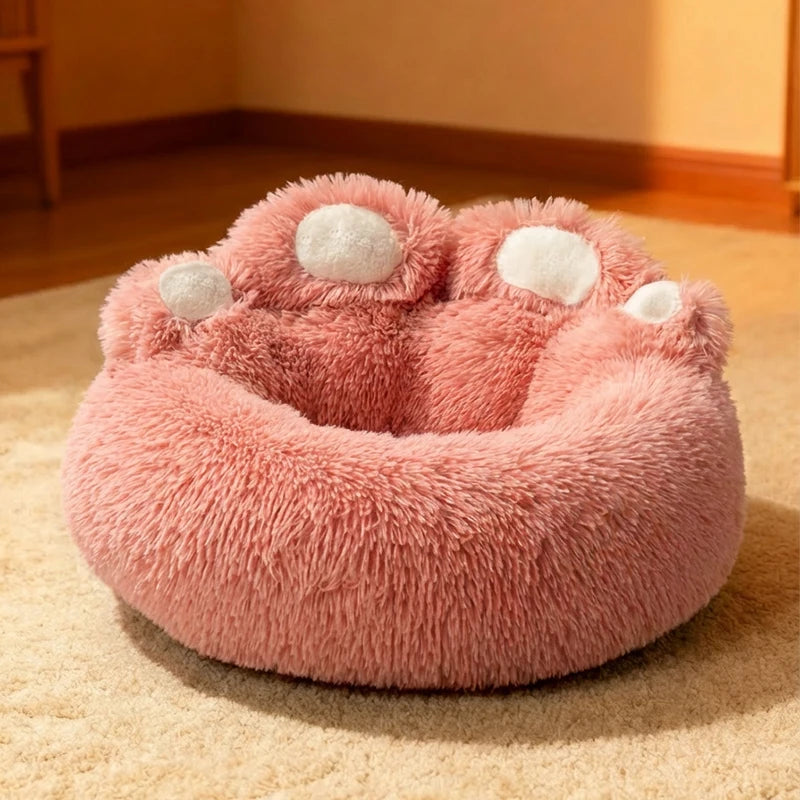 Cama de invierno grande para perros con forma de pata, cama relajante para mascotas, cama de felpa cálida tipo donut para perros y gatos con base antideslizante, tamaño grande para perros grandes.