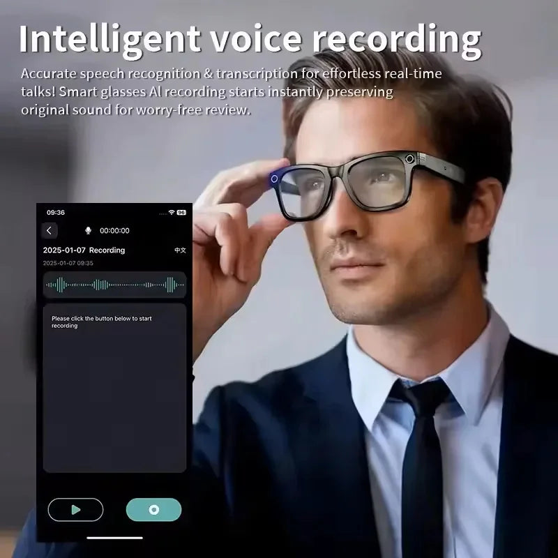 Gafas de sol inteligentes 2025 con IA, cámara de vídeo de 8 MP, traducción, Bluetooth, llamadas, reproducción de música, para hombres y mujeres, grabación al 100%.