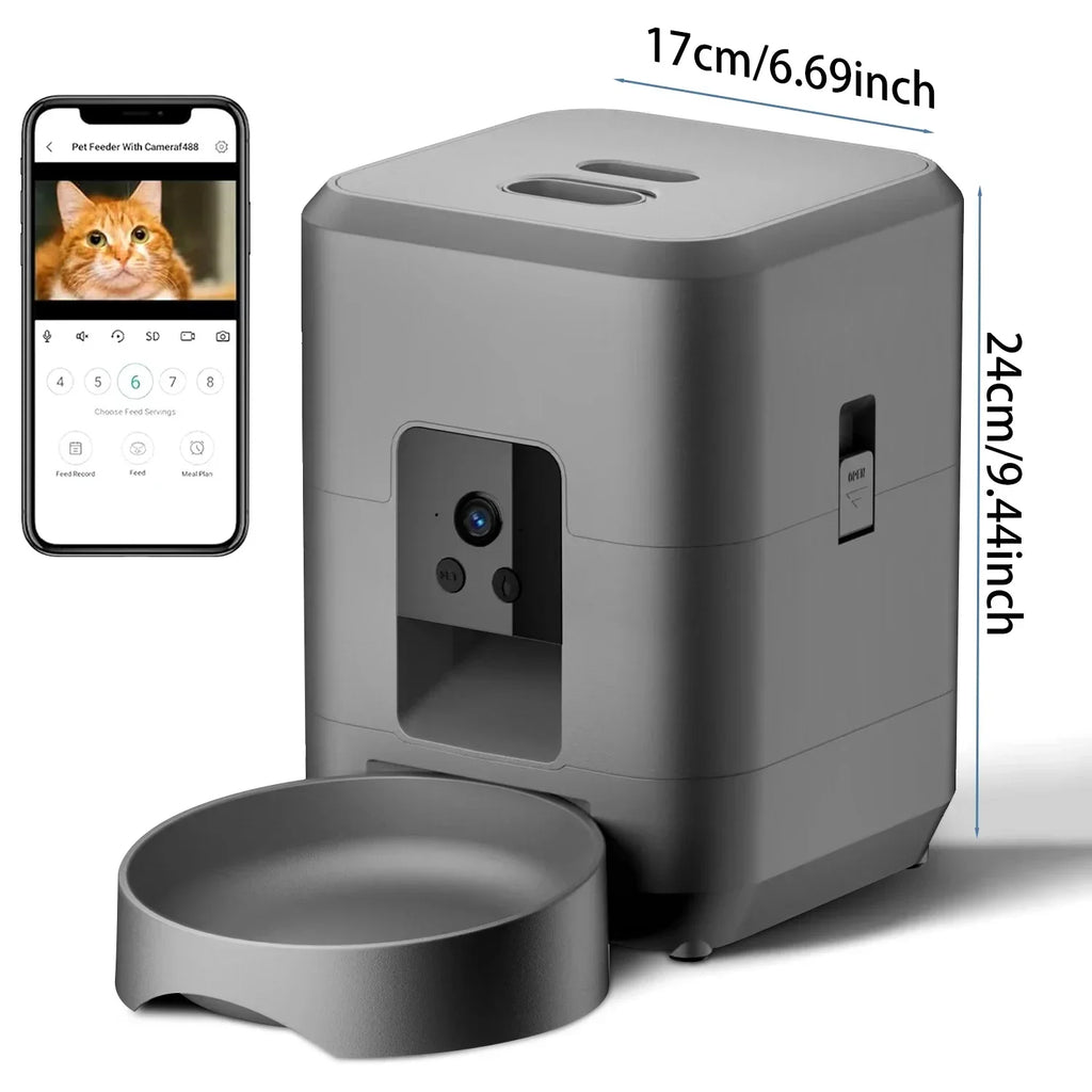 Comedero automático inteligente para mascotas de 2 litros con Wi-Fi y cámara HD 1080P, control por aplicación para alimentar a perros y gatos a distancia.