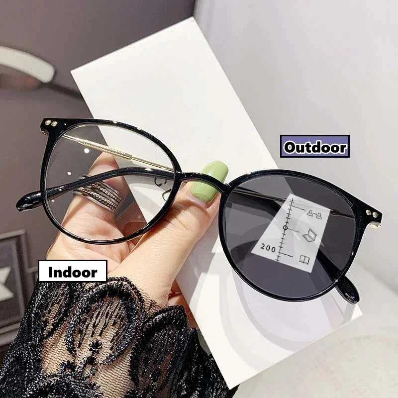 Gafas de lectura fotocromáticas inteligentes unisex redondas progresivas multifocales para presbicia, con acabado para visión de cerca y de lejos, bifocales
