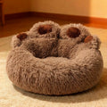 Cama de invierno grande para perros con forma de pata, cama relajante para mascotas, cama de felpa cálida tipo donut para perros y gatos con base antideslizante, tamaño grande para perros grandes.