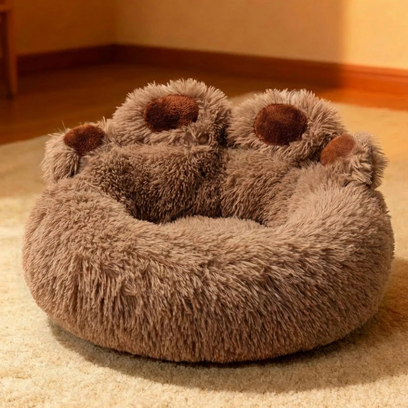 Cama de invierno grande para perros con forma de pata, cama relajante para mascotas, cama de felpa cálida tipo donut para perros y gatos con base antideslizante, tamaño grande para perros grandes.