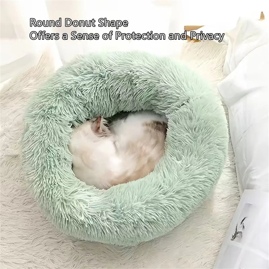 Cama suave para mascotas, almohadilla de felpa cálida de piel sintética para perros, cama relajante tipo donut redonda, cómoda para dormir, lavable, para perros y gatos pequeños y medianos.