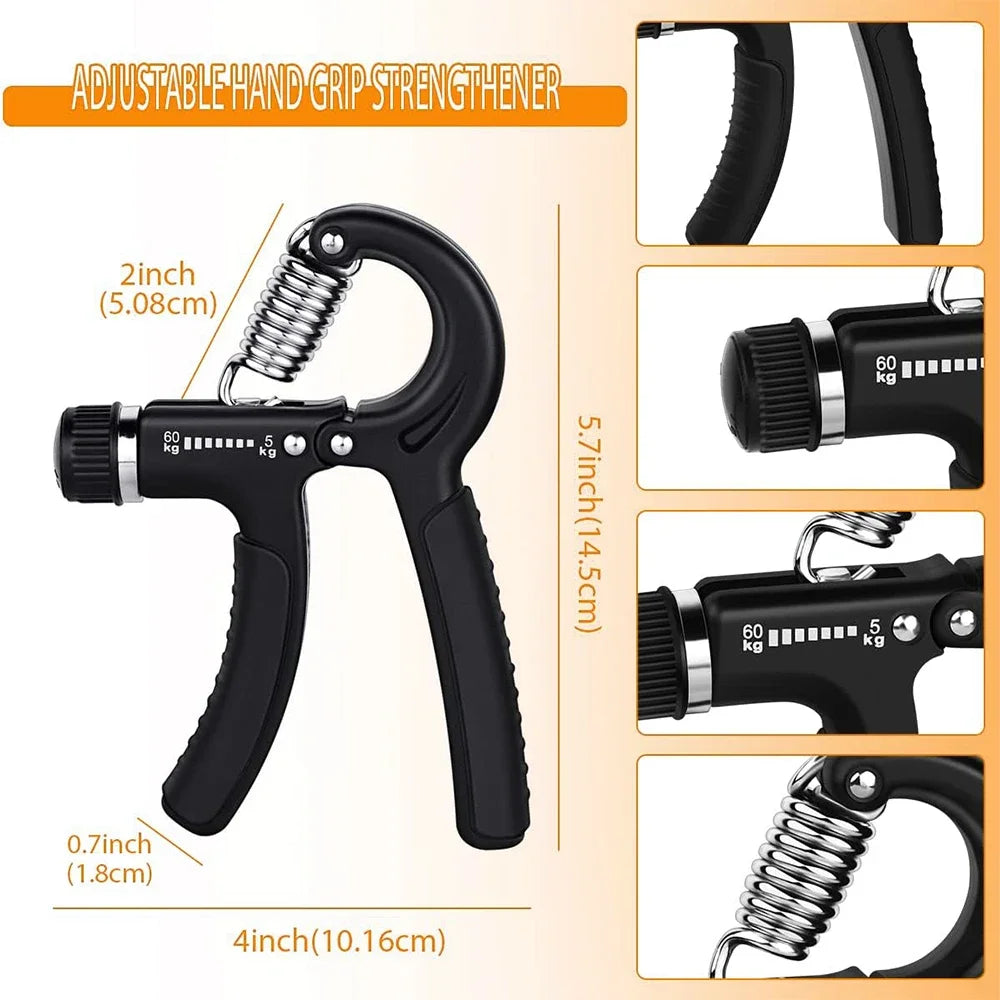 Entrenador de fortalecimiento de fuerza de agarre manual ajustable de 5 a 60 kg, juego completo con contador, ejercitador de muñeca, antebrazo y mano para fortalecer los músculos.
