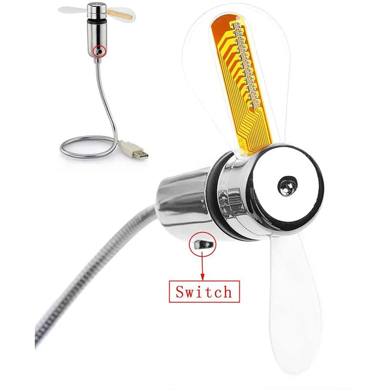 Ventilador USB creativo, ventilador USB con luz LED RGB programable, cuello de cisne flexible, mini ventilador USB para mensajes DIY para PC, portátiles, notebooks y ordenadores de sobremesa.