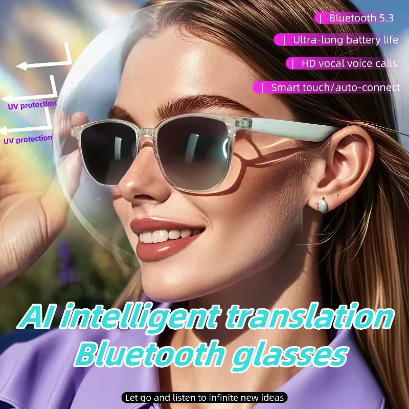 Gafas inteligentes GS03 mejoradas con cámara, grabación de vídeo, reconocimiento fotográfico por IA, traducción de llamadas por Bluetooth y asistente de voz.