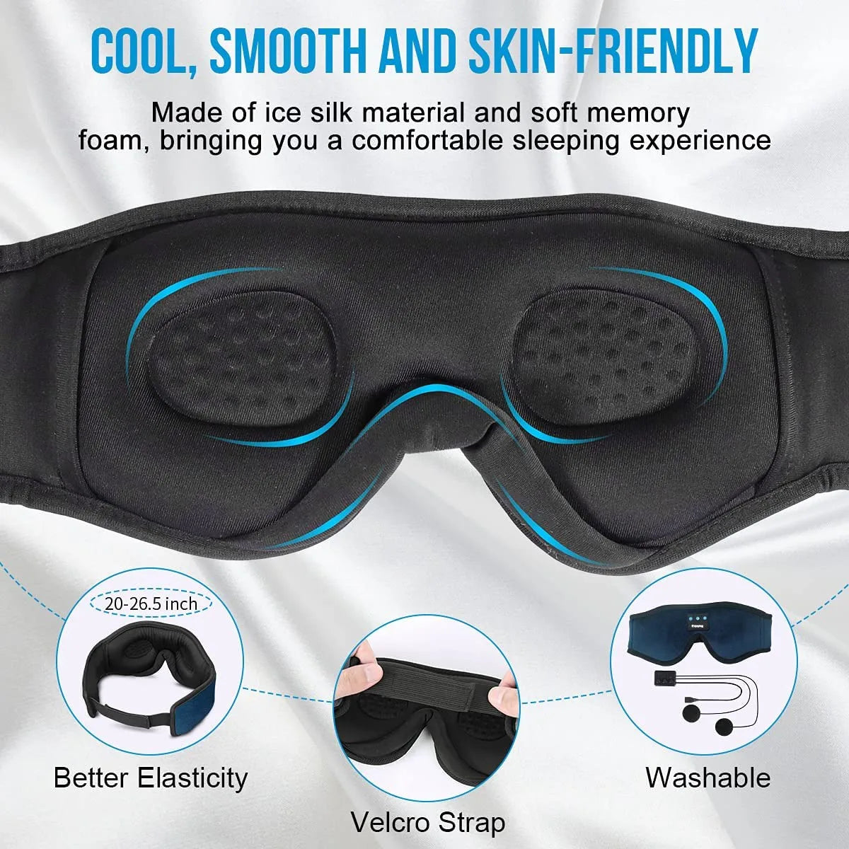 Auriculares para dormir 3D Bluetooth 5.0 con diadema, inalámbricos, transpirables, con antifaz musical, ideales para quienes duermen de lado y para viajes en avión.