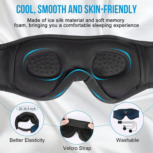 Auriculares para dormir 3D Bluetooth 5.0 con diadema, inalámbricos, transpirables, con antifaz musical, ideales para quienes duermen de lado y para viajes en avión.