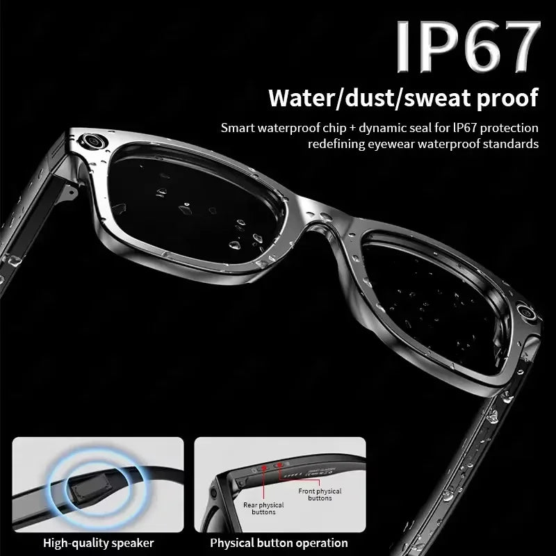 Gafas inteligentes para hombre 2026 con cámara de 8 MP, WiFi, Bluetooth, control táctil, resistencia al agua IP67, traducción con IA, cancelación de ruido y gafas con IA para mujer y hombre.