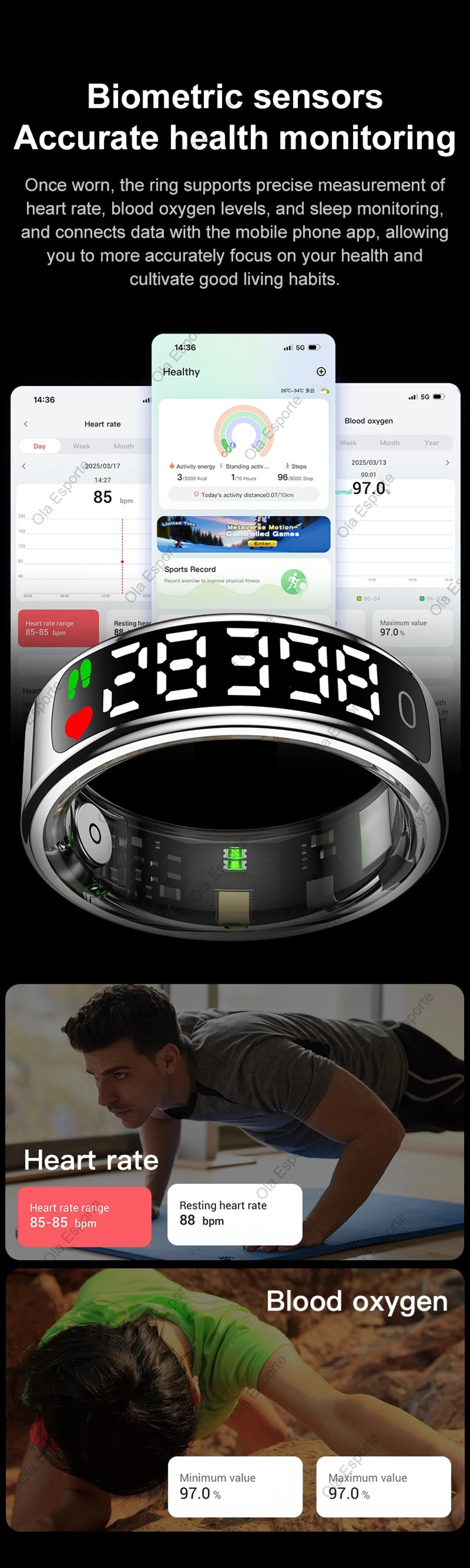 Anillo inteligente 2026 con pantalla táctil, carga inalámbrica, control inteligente, gestor de salud y resistencia al agua de 5 ATM para hombres y mujeres. Nuevos anillos.