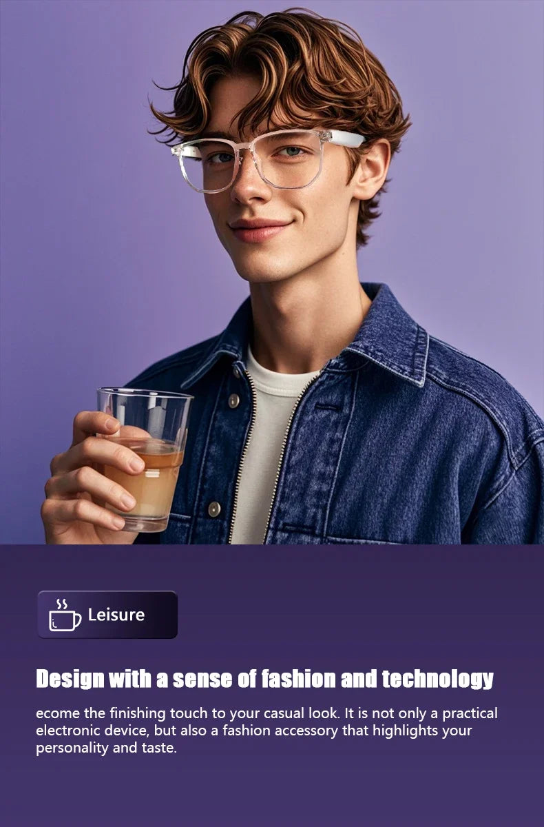 Gafas inteligentes GS03 mejoradas con cámara, grabación de vídeo, reconocimiento fotográfico por IA, traducción de llamadas por Bluetooth y asistente de voz.
