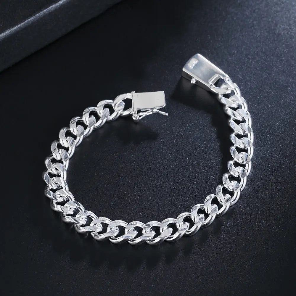 Pulsera BAYTTLING de plata de ley 925, 10 mm, cadena cubana de 8 pulgadas, para hombre y mujer, joyería de moda para fiestas y compromisos.
