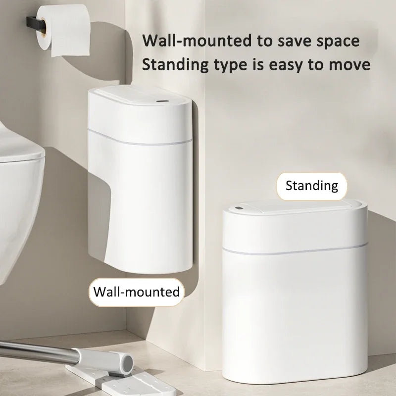 Cubo de basura inteligente con sensor y tapa, 7/9 litros, para montaje en pared, automático, con ranura estrecha, para inodoro, cocina o inducción.