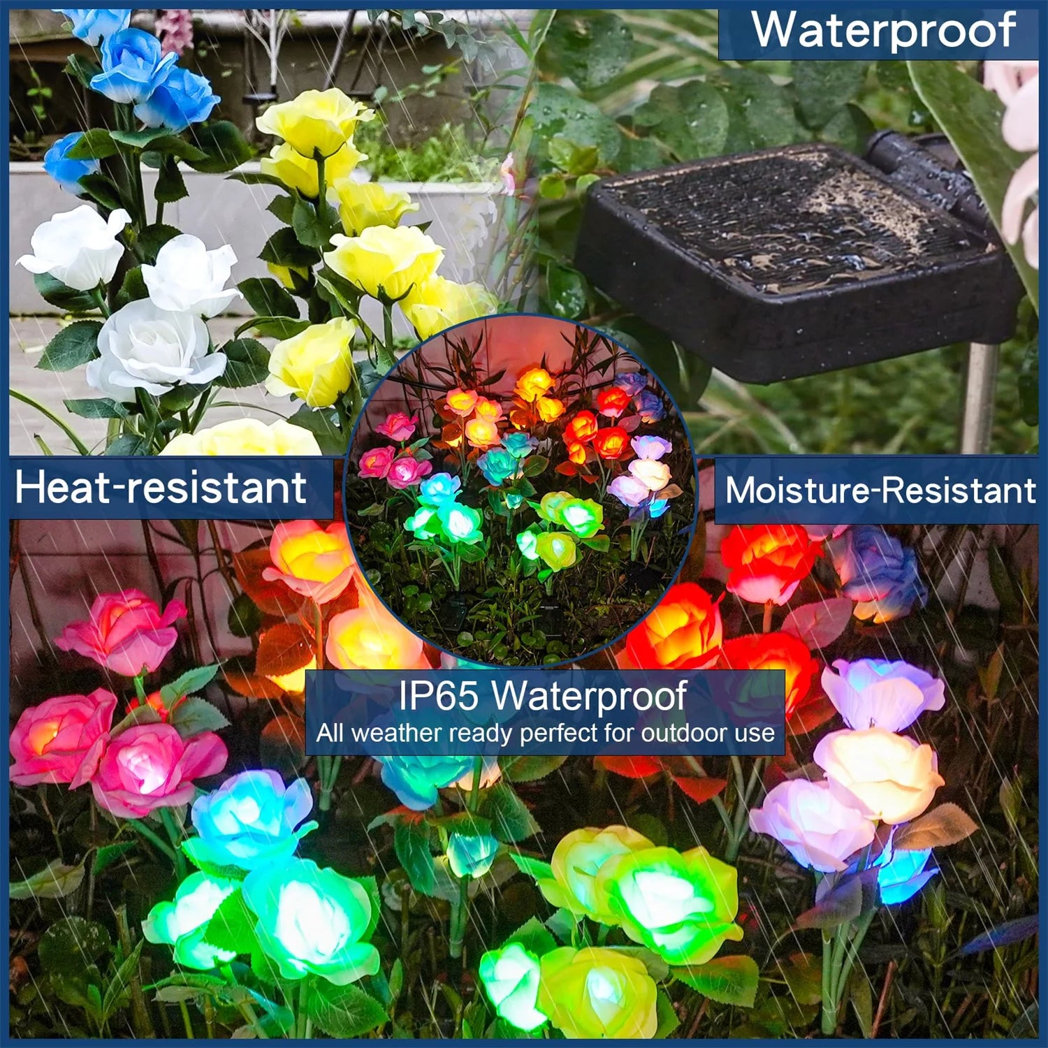 Luces solares de jardín LED impermeables para exteriores con forma de rosa