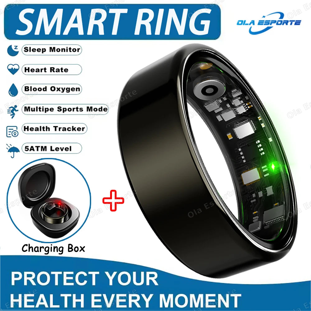 Anillo inteligente para hombres y mujeres con control de cámara, monitor de frecuencia cardíaca y oxígeno en sangre. Resistente al agua IP68 y 5ATM. Modo multideporte.
