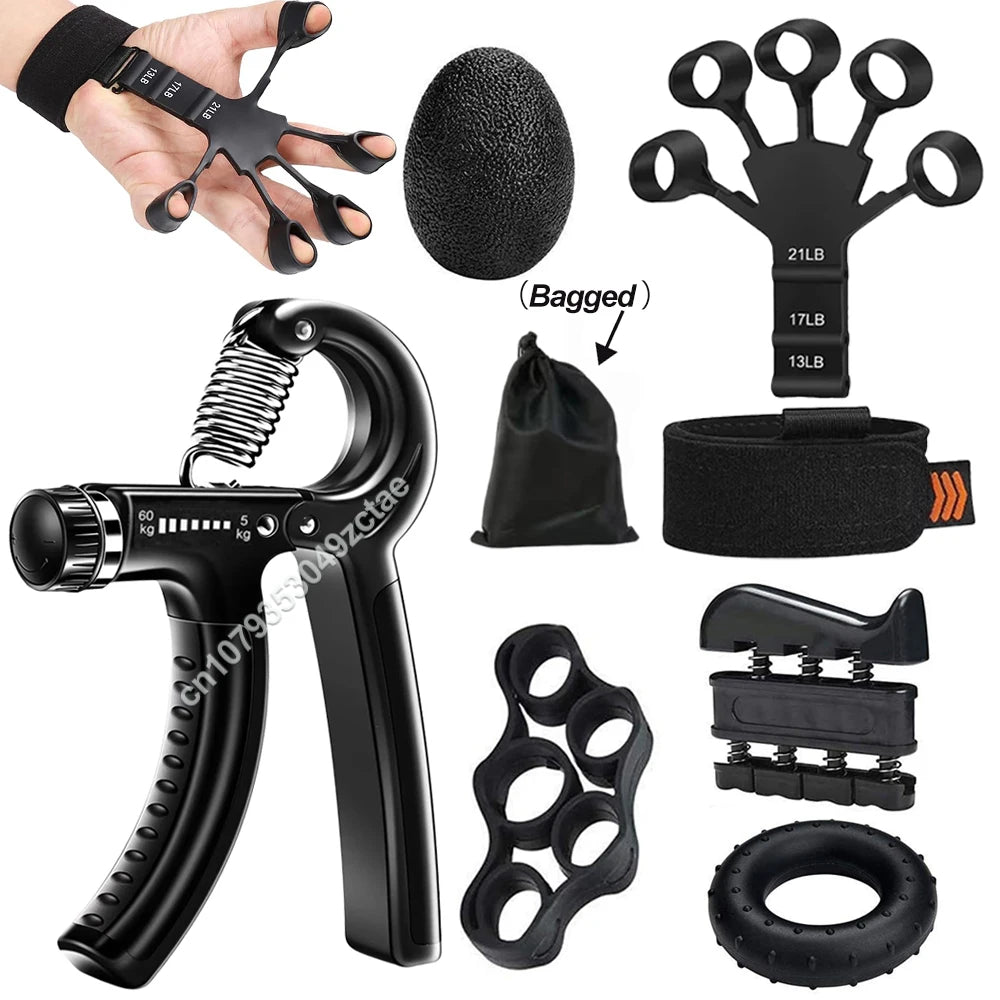 Entrenador de fortalecimiento de fuerza de agarre manual ajustable de 5 a 60 kg, juego completo con contador, ejercitador de muñeca, antebrazo y mano para fortalecer los músculos.