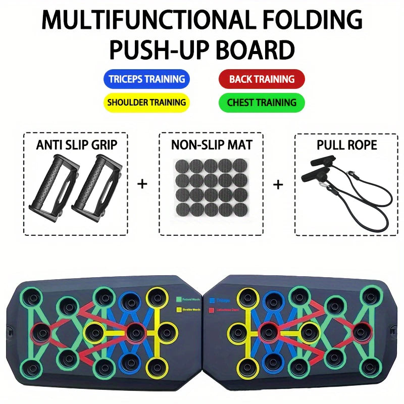 Juego de tabla de flexiones multifuncional portátil con asas, plegable, para entrenamiento de pecho, abdomen, brazos y espalda.