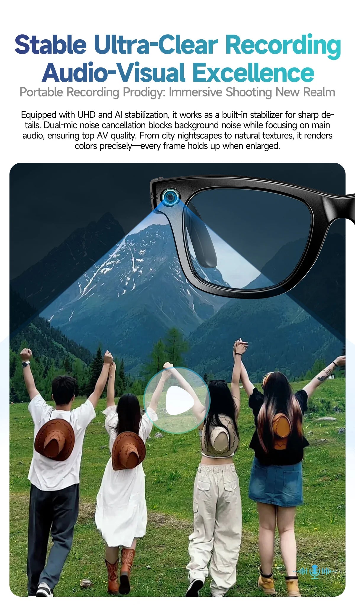 Gafas inteligentes con IA, 800 W, estabilización de imagen, cámara HD, grabación de vídeo, traducción de idiomas, Bluetooth, llamadas y reproducción de música. Para hombre y mujer.