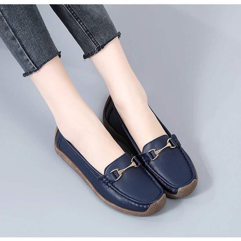 Zapatos planos de mujer 2024, mocasines de cuero, zapatillas deportivas, zapatos casuales, mocasines sin cordones, zapatos náuticos para mujer, talla grande 44.